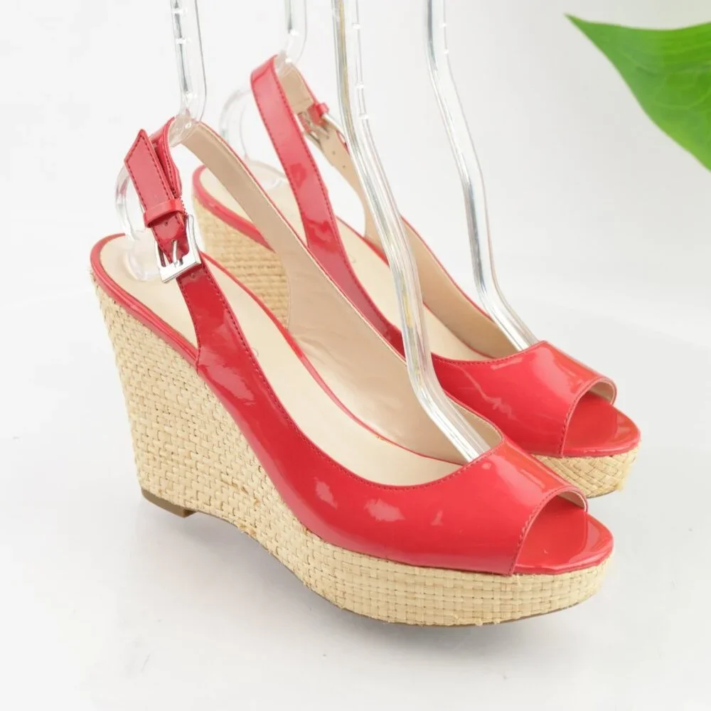 Franco Sarto Womens Sarah Sandal Size 9 Red Patent Wedge Heel Platform Slingback